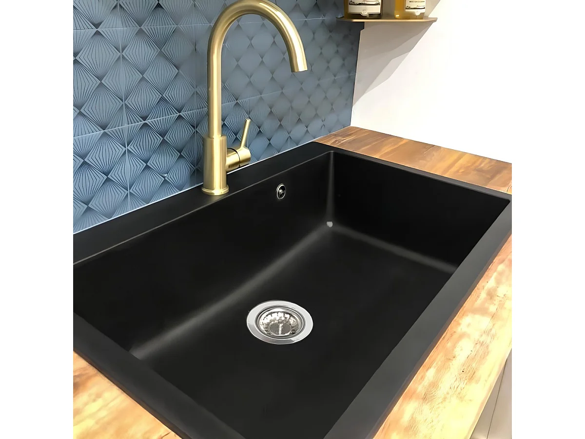 Sierra lavello a vasca grande singola 76x50 in resina nera Essebagno