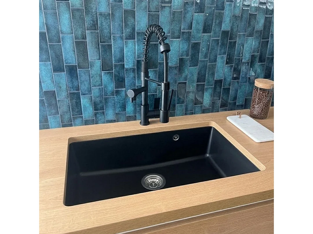 Sierra évier 1 grande cuve seule 76x50 en résine noir - Essebagno