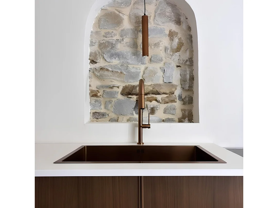 Luisa Spüle 1 großes Becken allein 76x45 aus Edelstahl Kupfer gebürstet Essebagno