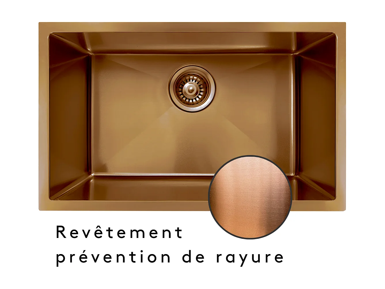 Luisa Spüle 1 großes Becken allein 76x45 aus Edelstahl Kupfer gebürstet Essebagno