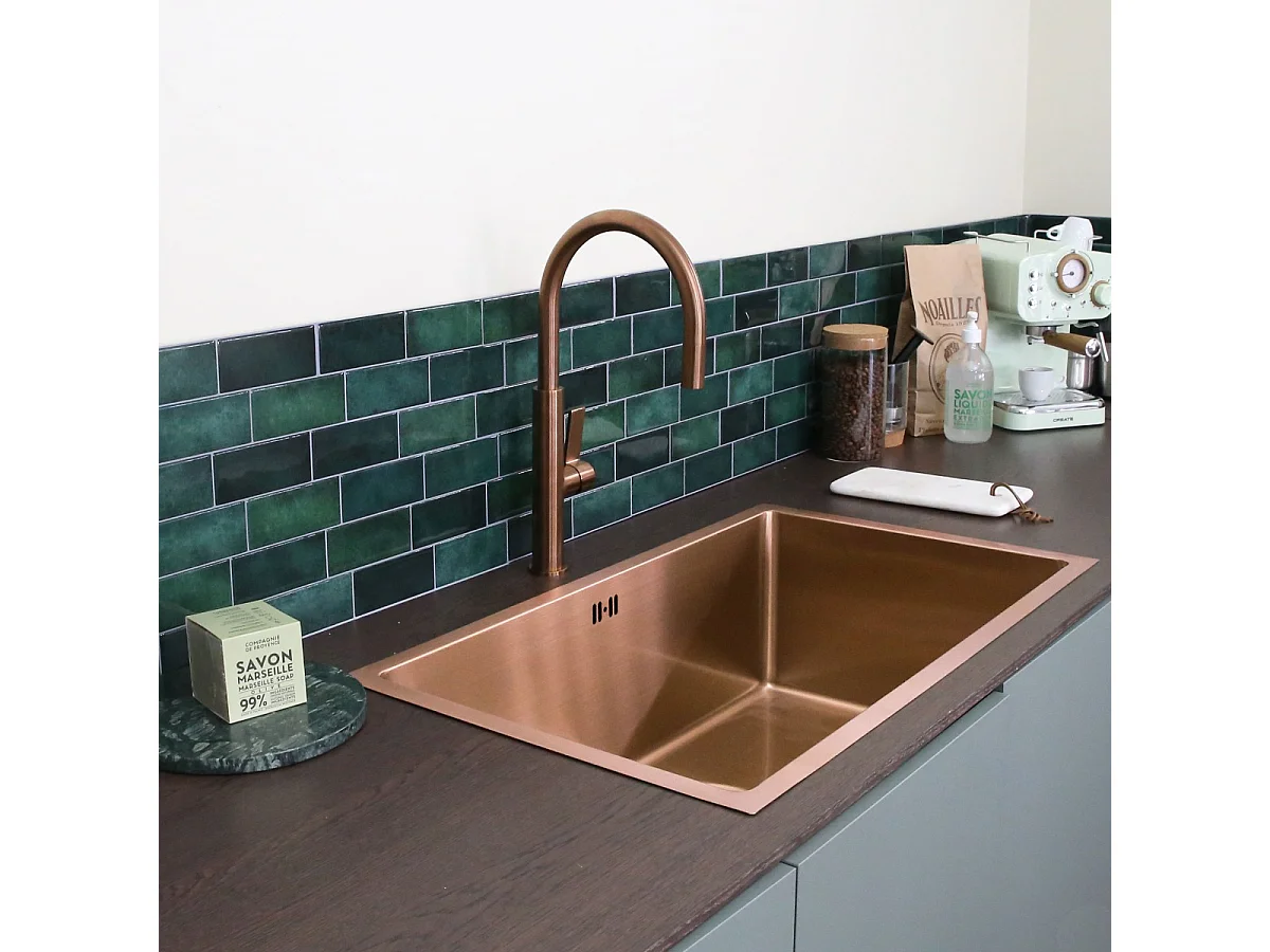 Luisa Spüle 1 großes Becken allein 76x45 aus Edelstahl Kupfer gebürstet Essebagno