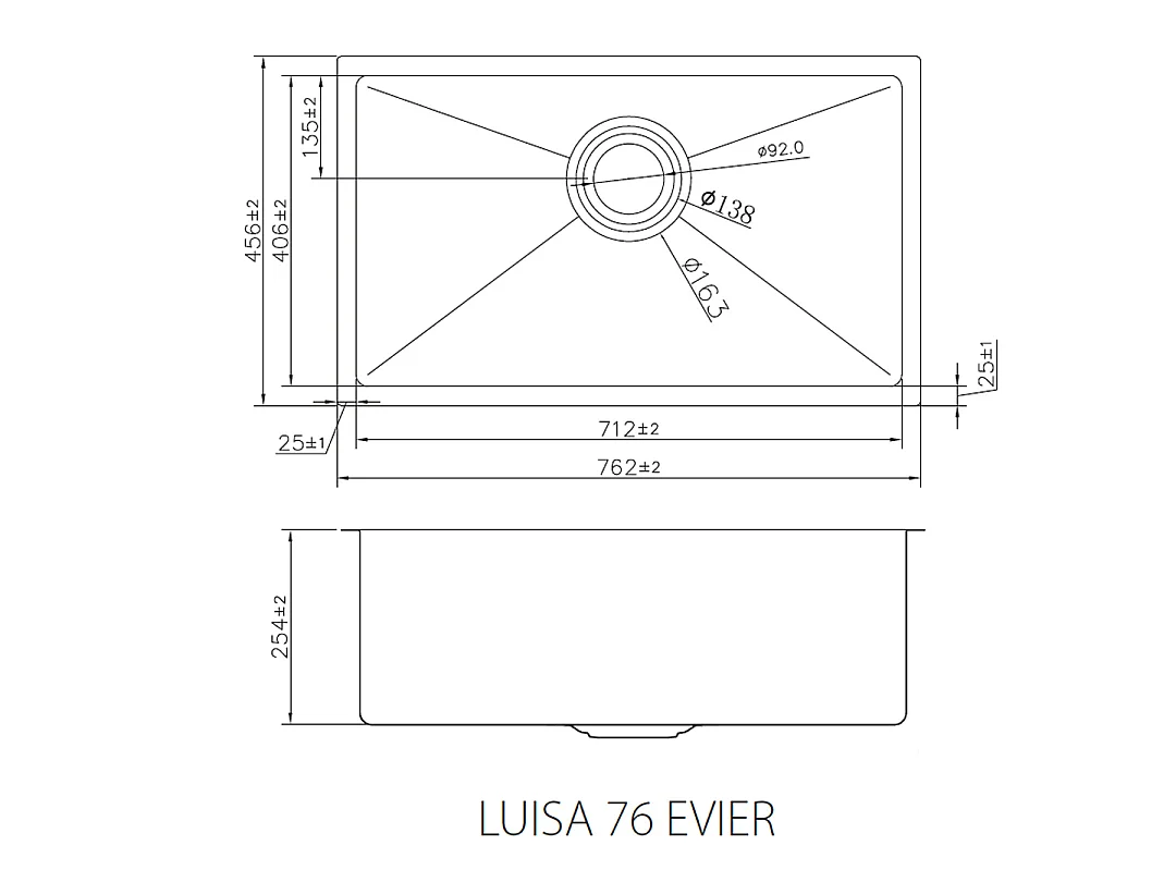 Luisa fregadero 1 cubeta grande 76x45 en acero inoxidable cobre cepillado Essebagno