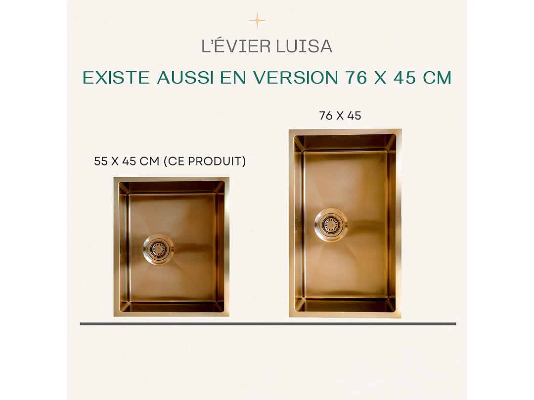Luisa fregadero 1 cubeta grande 76x45 en acero inoxidable cobre cepillado Essebagno