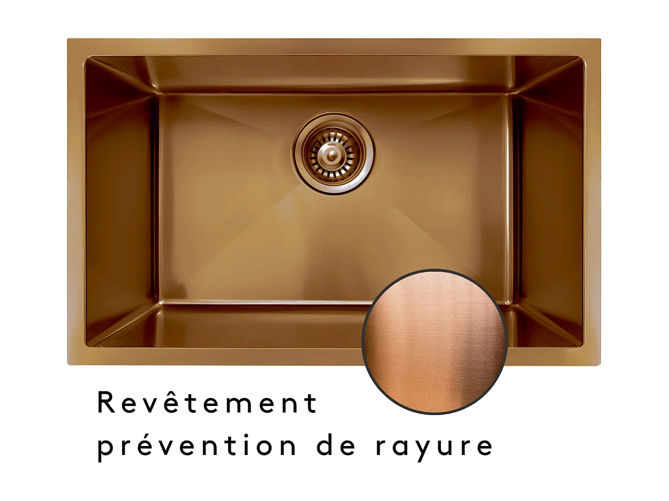 Luisa Spüle 1 großes Becken allein 76x45 aus Edelstahl Kupfer gebürstet Essebagno
