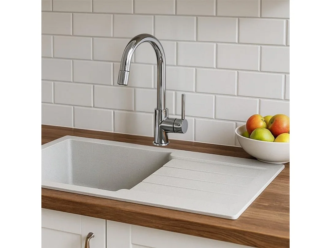 Sierra Lavello a 1 vasca grande con scolapiatti in resina bianco Essebagno