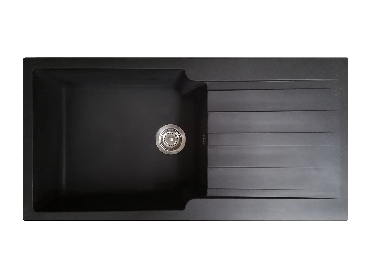 Sierra Spülbecken 1 großes Becken mit Abtropffläche aus schwarzem Kunststoff Essebagno