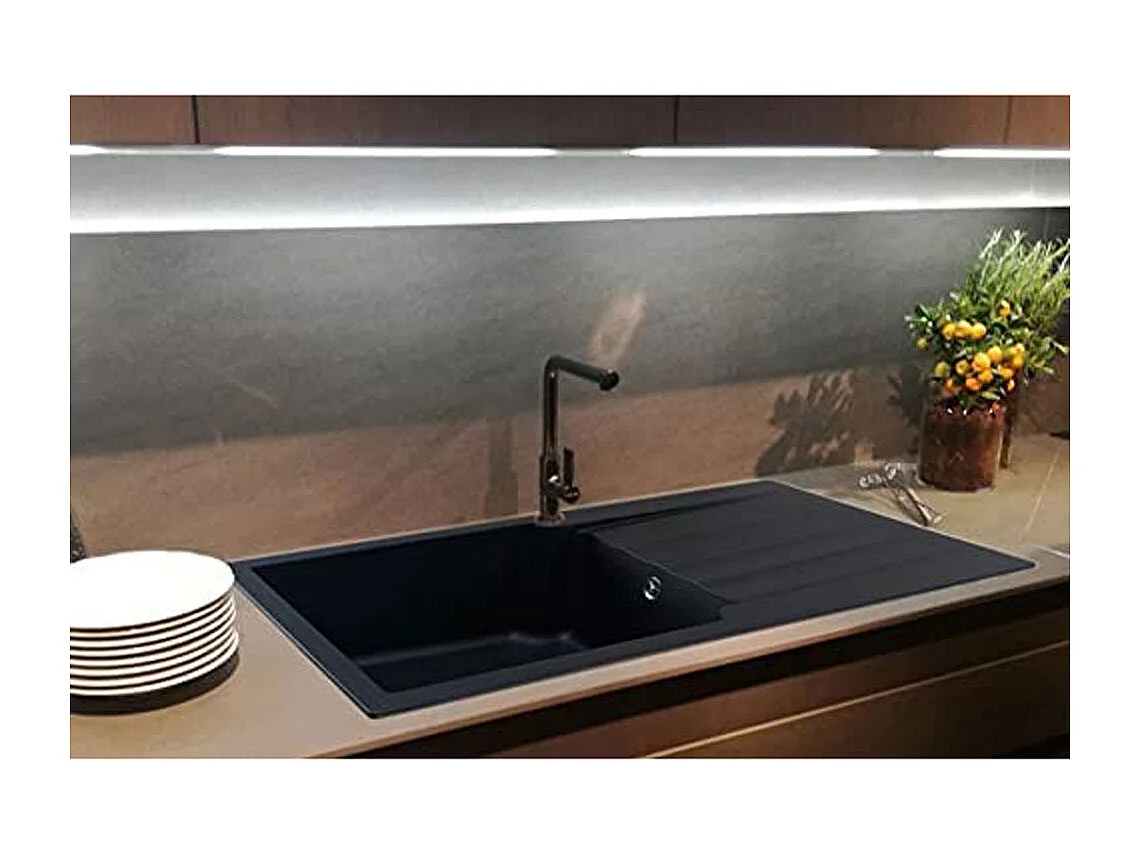 Sierra Spülbecken 1 großes Becken mit Abtropffläche aus schwarzem Kunststoff Essebagno