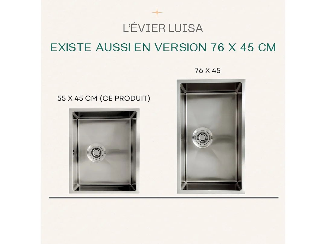 Luisa Fregadero 1 seno grande 76x45 en acero inoxidable Essebagno