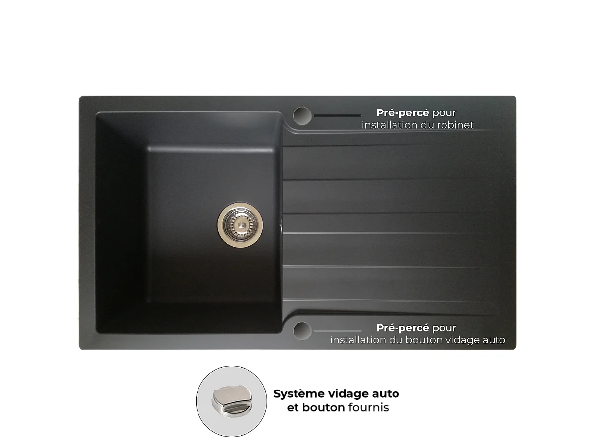 Sierra Spülbecken 1 Becken mit Abtropffläche aus schwarzem Kunststoff Essebagno