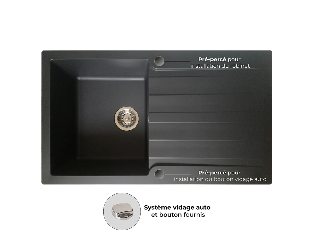 Sierra Lavello a 1 vasca con scolapiatti in resina nera Essebagno