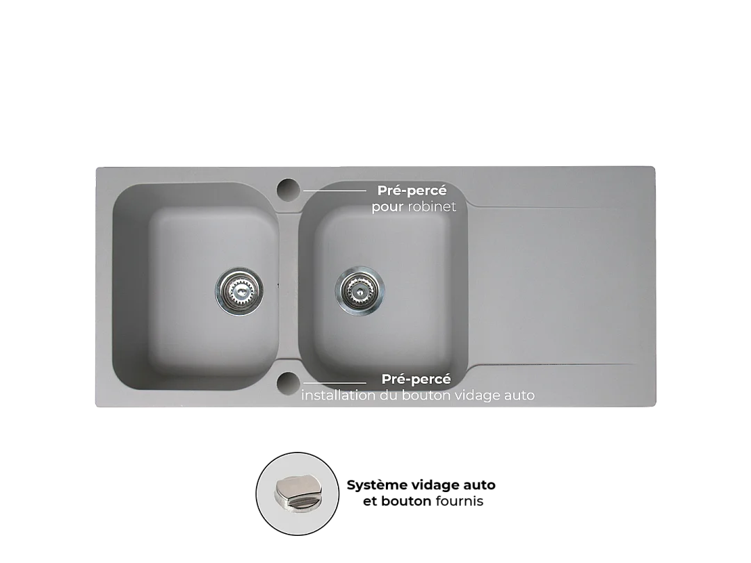 Lisse lava-loiça reversível 2 cubas 1 escorredor em resina cinzenta Essebagno