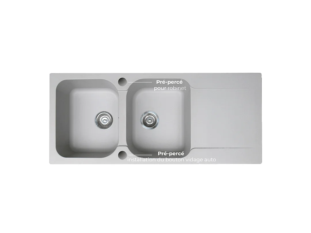 Lisse évier réversible 2 cuves 1 égouttoir en résine gris - Essebagno