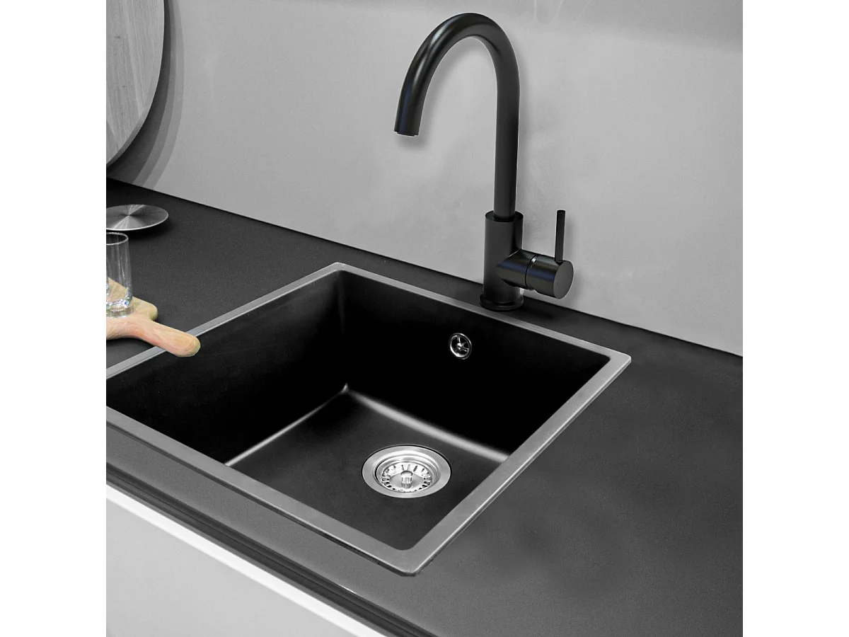 Sierra évier 1 cuve seule 54x44 en résine noir - Essebagno