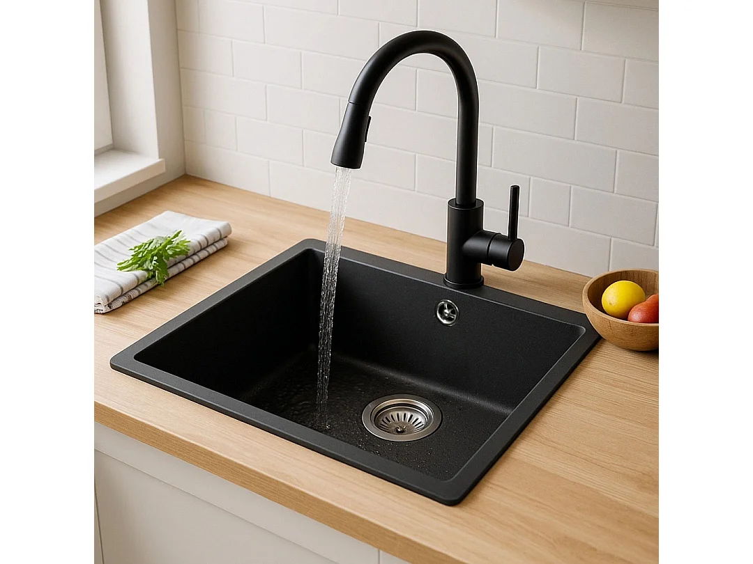 Sierra évier 1 cuve seule 54x44 en résine noir - Essebagno