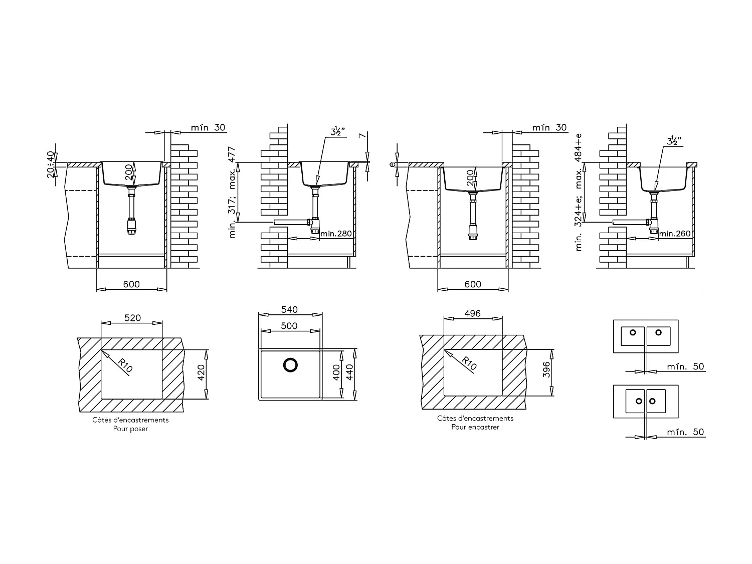 Sierra évier 1 cuve seule 54x44 en résine noir - Essebagno