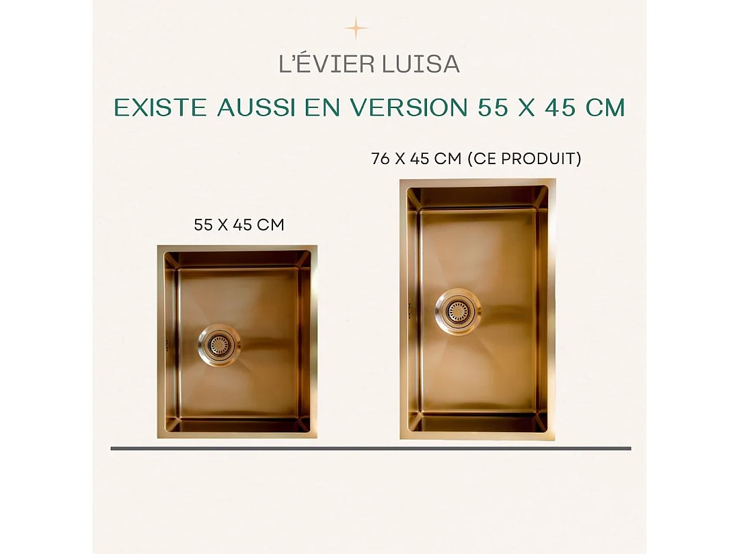 Luisa fregadero 1 cubeta 55x45 en acero inoxidable cobre cepillado Essebagno