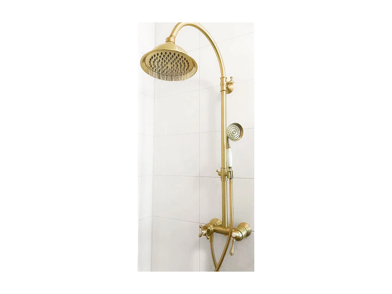 Leeds douchekolom mechanische retro geborsteld goud - Essebagno