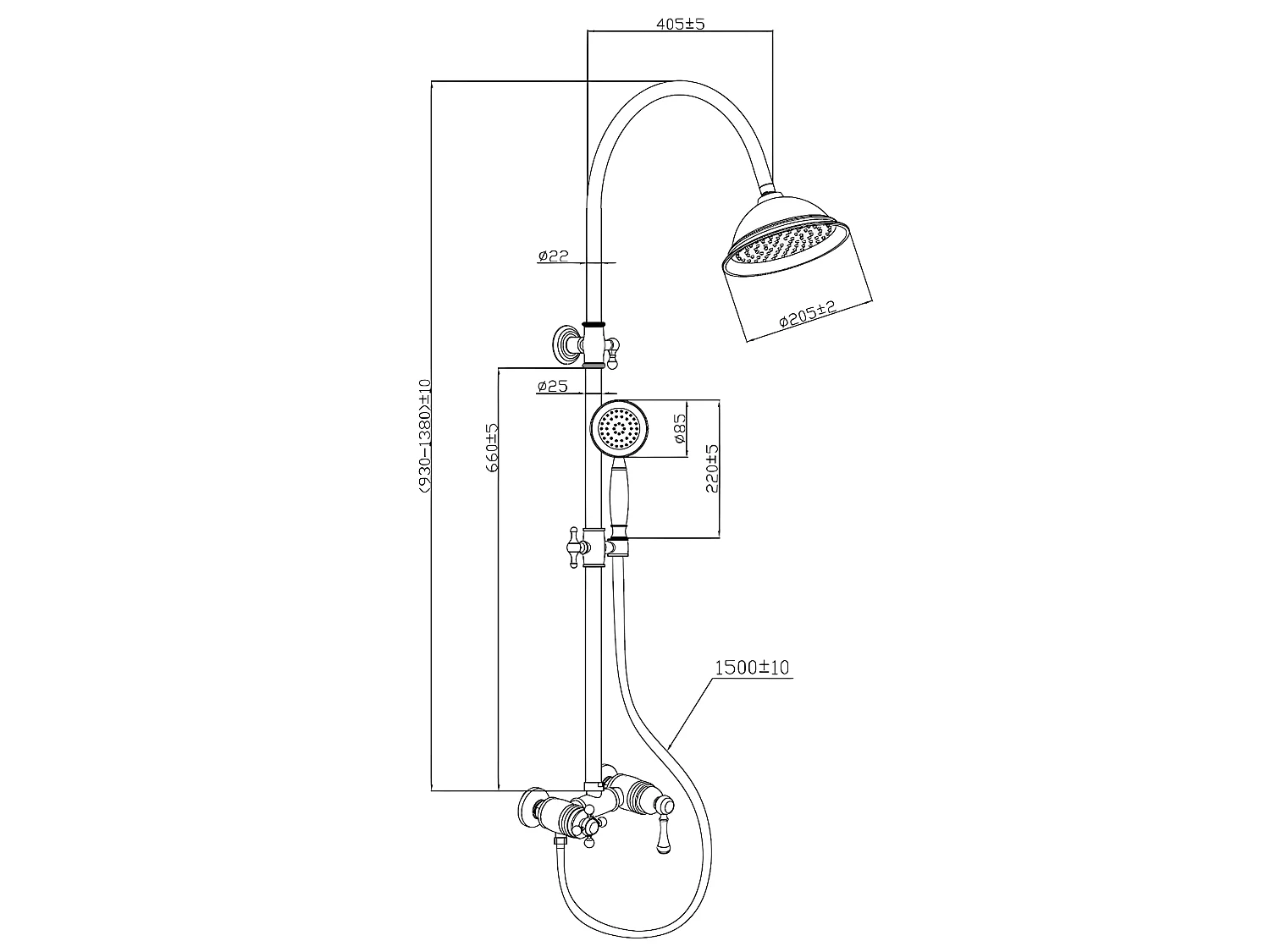 Leeds Columna de ducha mecánica retro negra Essebagno