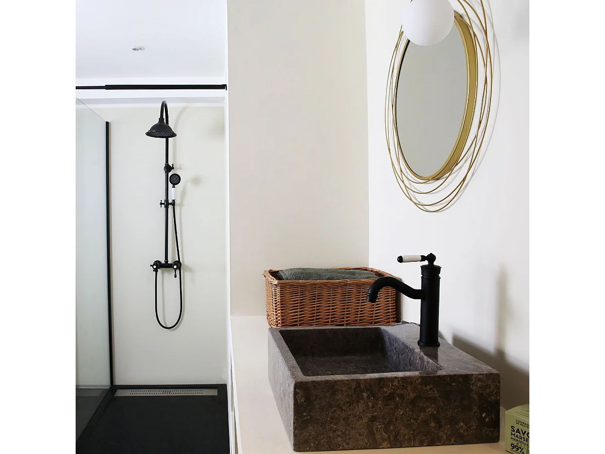 Leeds Columna de ducha mecánica retro negra Essebagno
