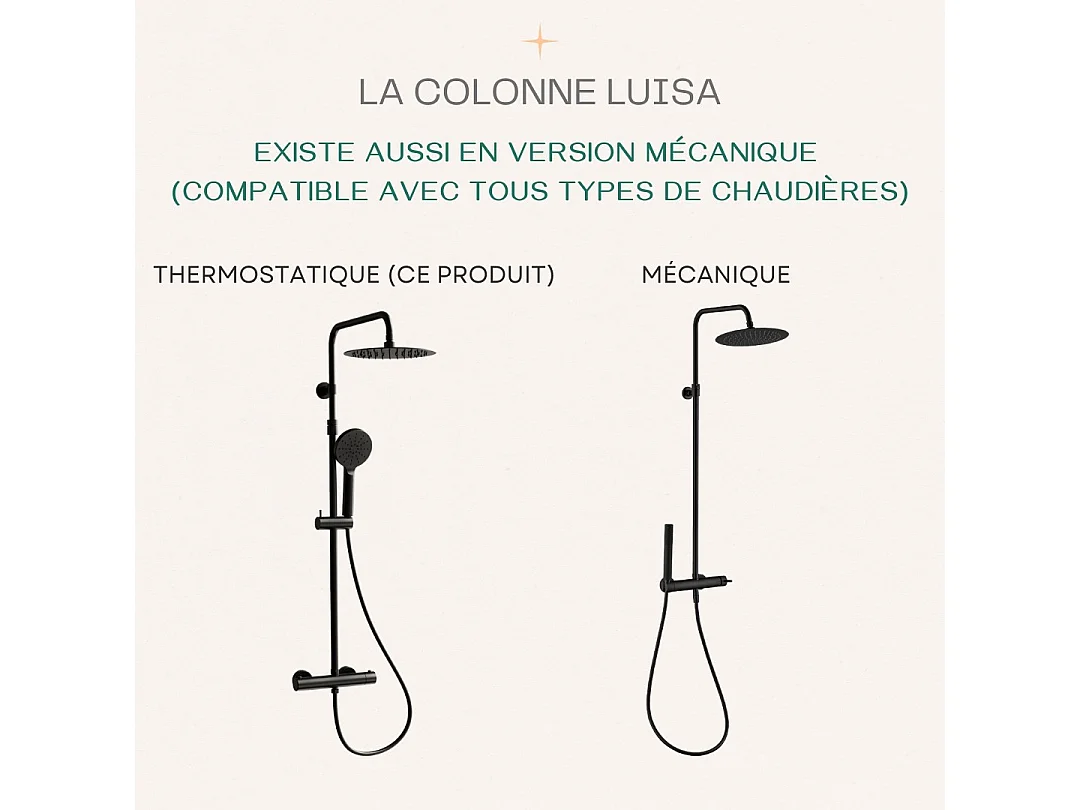 Luisa columna de ducha termostática negra Essebagno