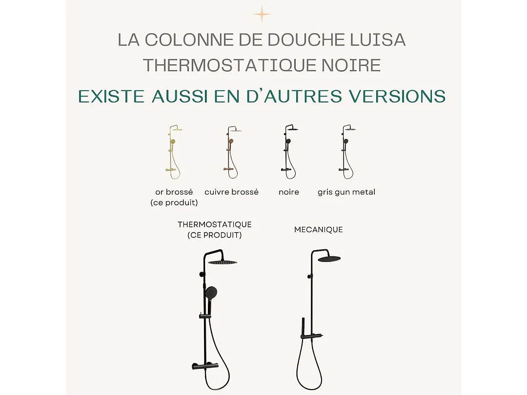 Luisa colonne de douche thermostatique noire - Essebagno