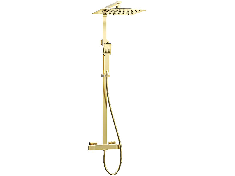 Quartos 300 Duschsäule in gebürstetem Gold mit Thermostat Essebagno