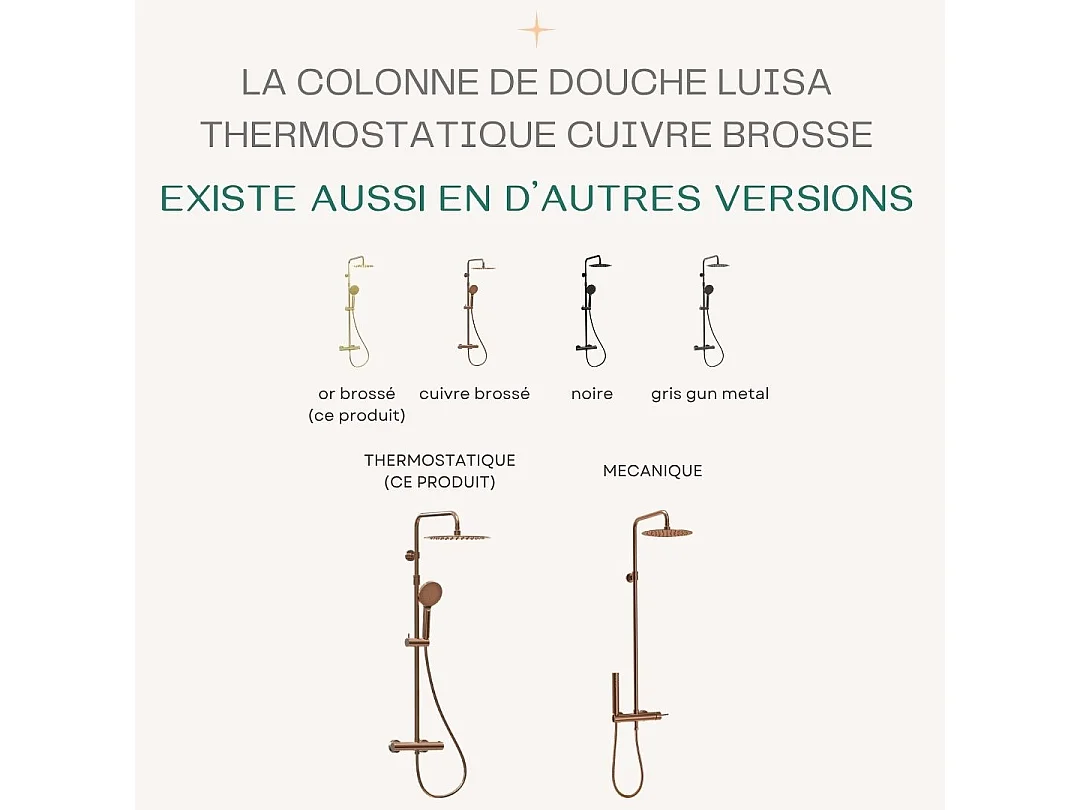 Luisa colonne de douche thermostatique cuivre brossé - Essebagno