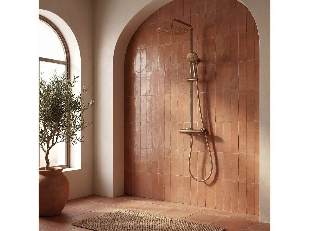 Luisa colonne de douche thermostatique cuivre brossé - Essebagno