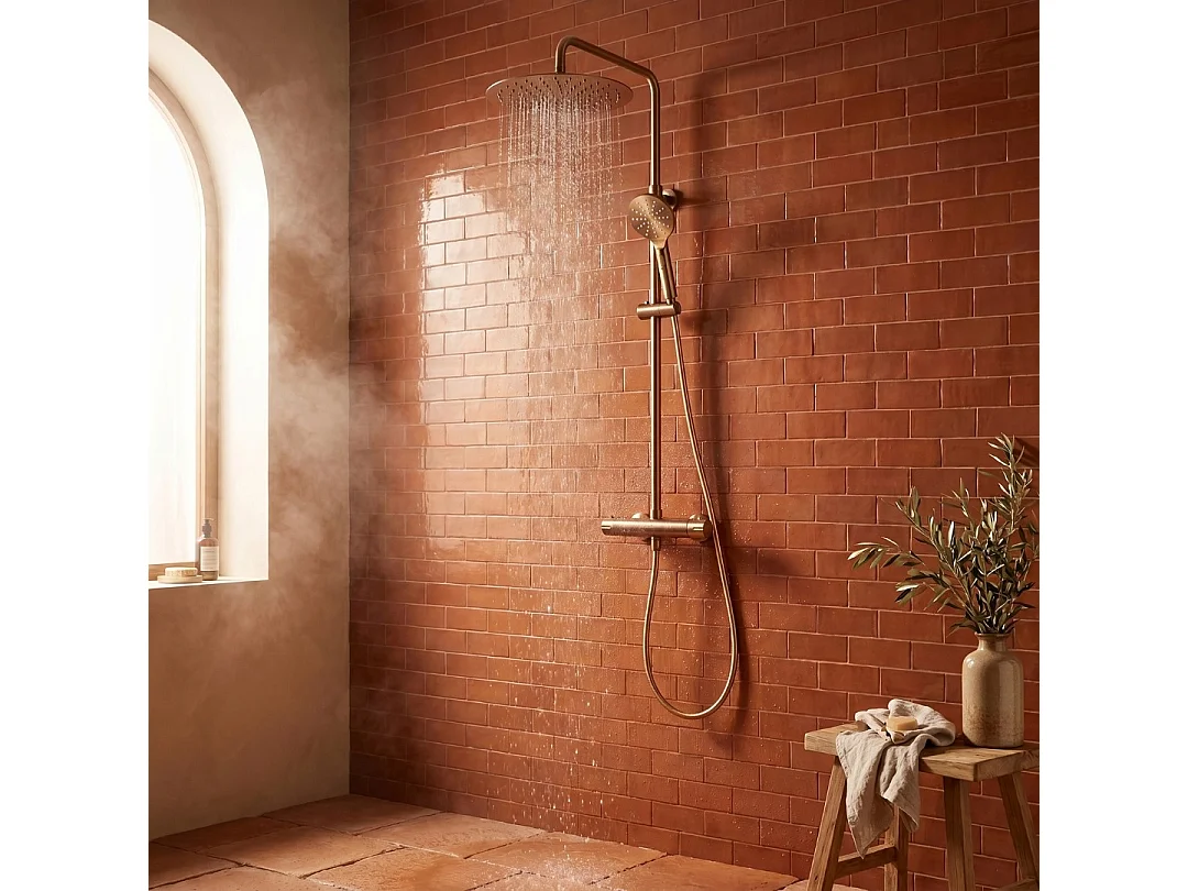 Luisa colonne de douche thermostatique cuivre brossé - Essebagno