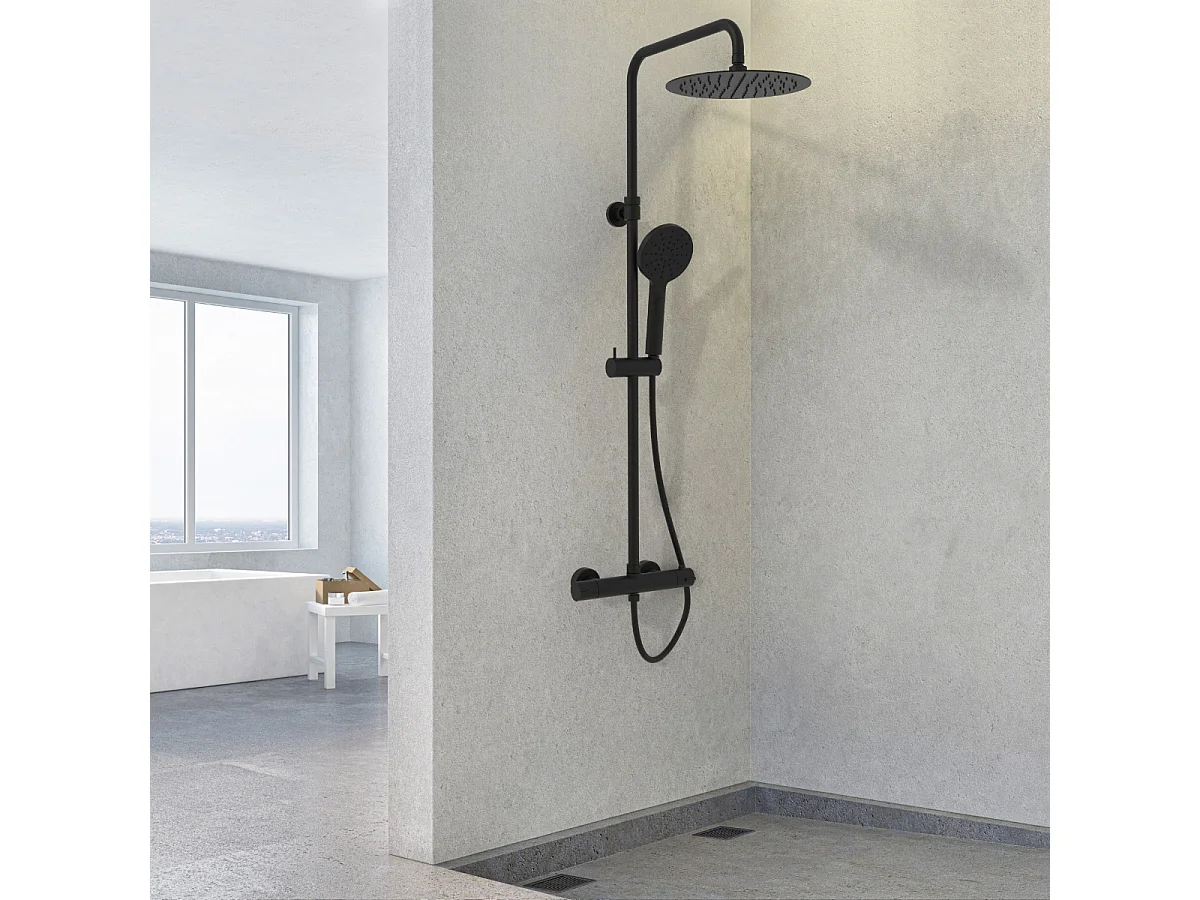Kissy columna de ducha negra con mando termostático Essebagno