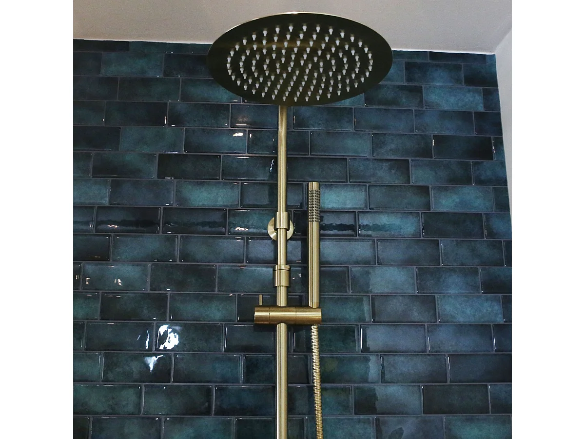 Luisa II 250 colonne bain-douche thermostatique or brossé - Essebagno