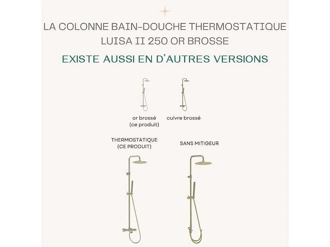 Luisa II 250 colonne bain-douche thermostatique or brossé - Essebagno