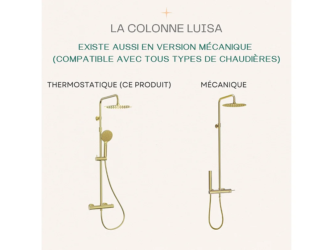 Luisa colonne de douche thermostatique or brossé - Essebagno