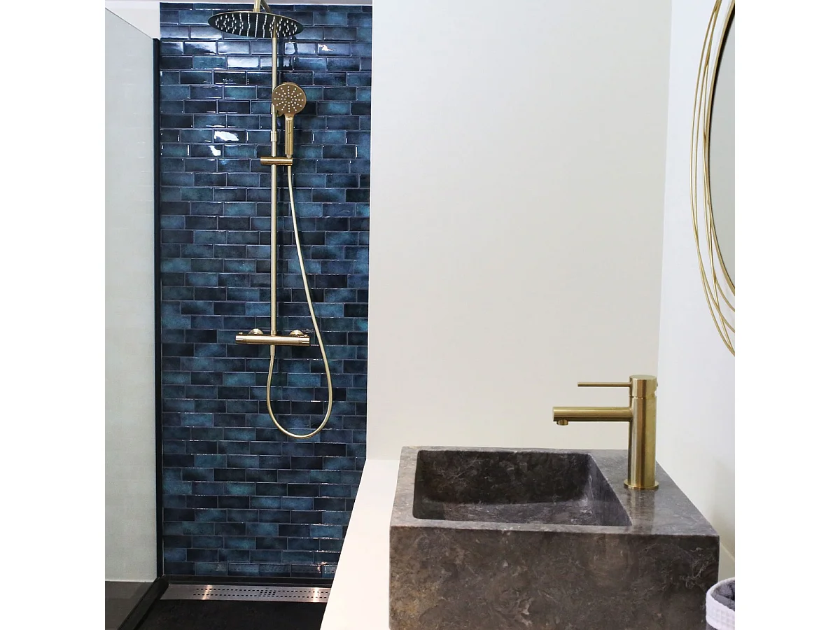 Luisa colonne de douche thermostatique or brossé - Essebagno