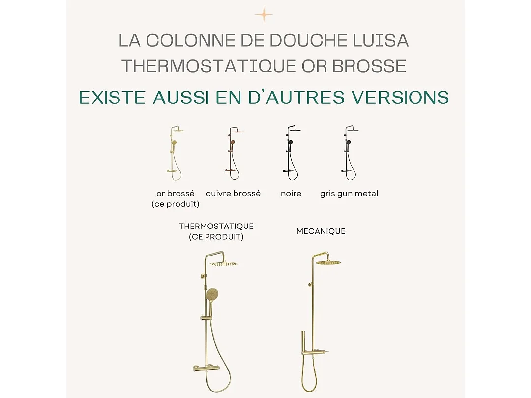 Luisa colonne de douche thermostatique or brossé - Essebagno