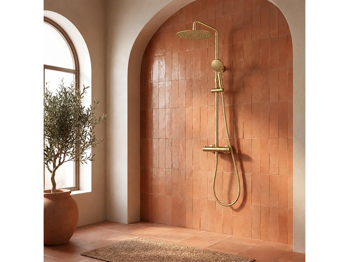 Luisa colonne de douche thermostatique or brossé - Essebagno