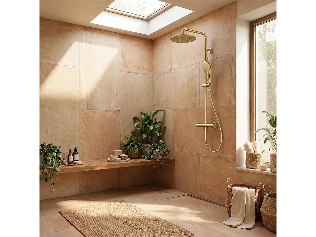 Luisa colonne de douche thermostatique or brossé - Essebagno