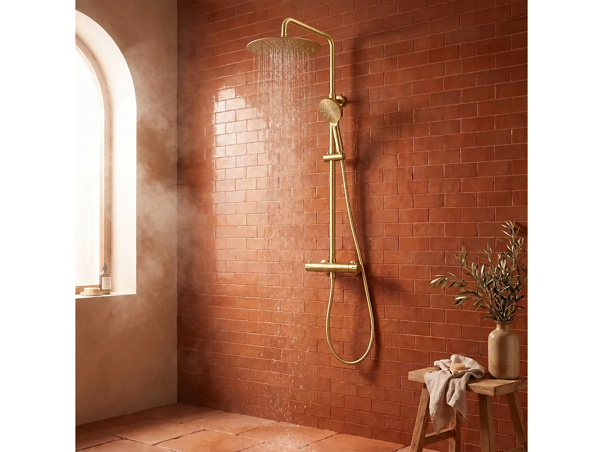 Luisa colonne de douche thermostatique or brossé - Essebagno