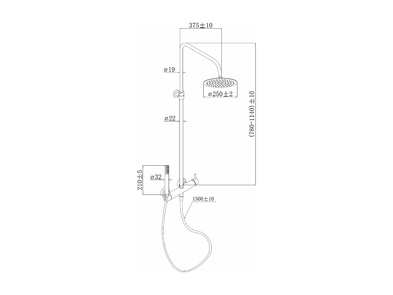 Luisa Mechanische Duschsäule gebürstetes Kupfer Essebagno