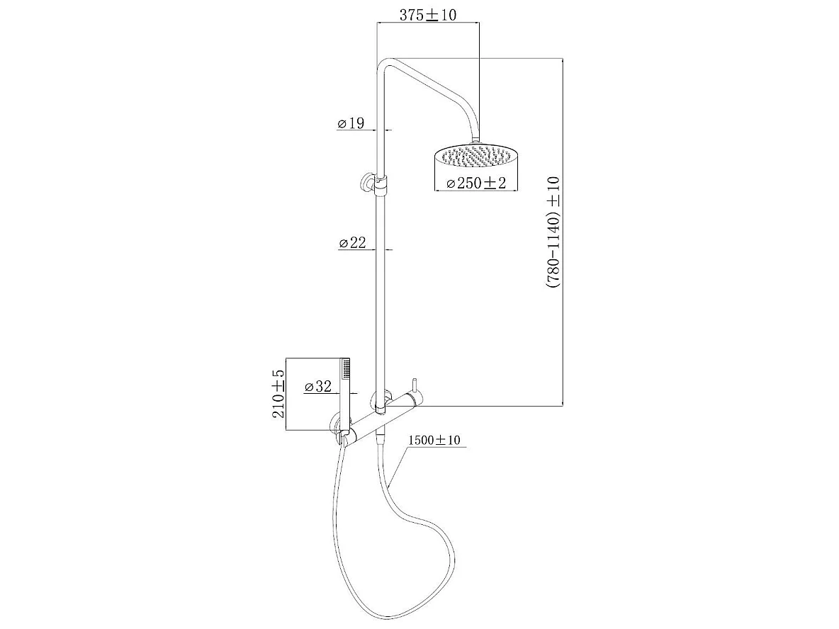 Kiwo Duschsäule mit mechanischer Steuerung in Gold Essebagno