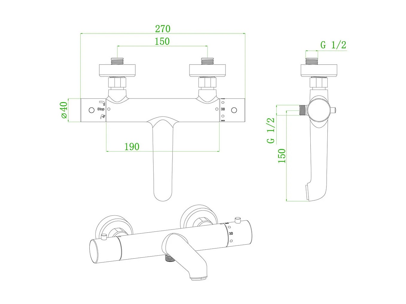 Luisa Thermostat-Wannen- und Brausemischer gebürstetem Gold Essebagno
