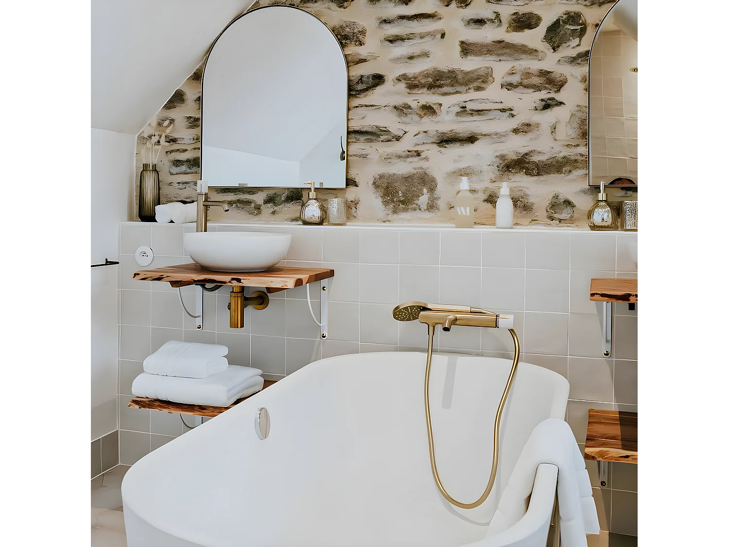 Manopola mezclador mecánico para bañera-ducha mármol dorado cepillado Essebagno