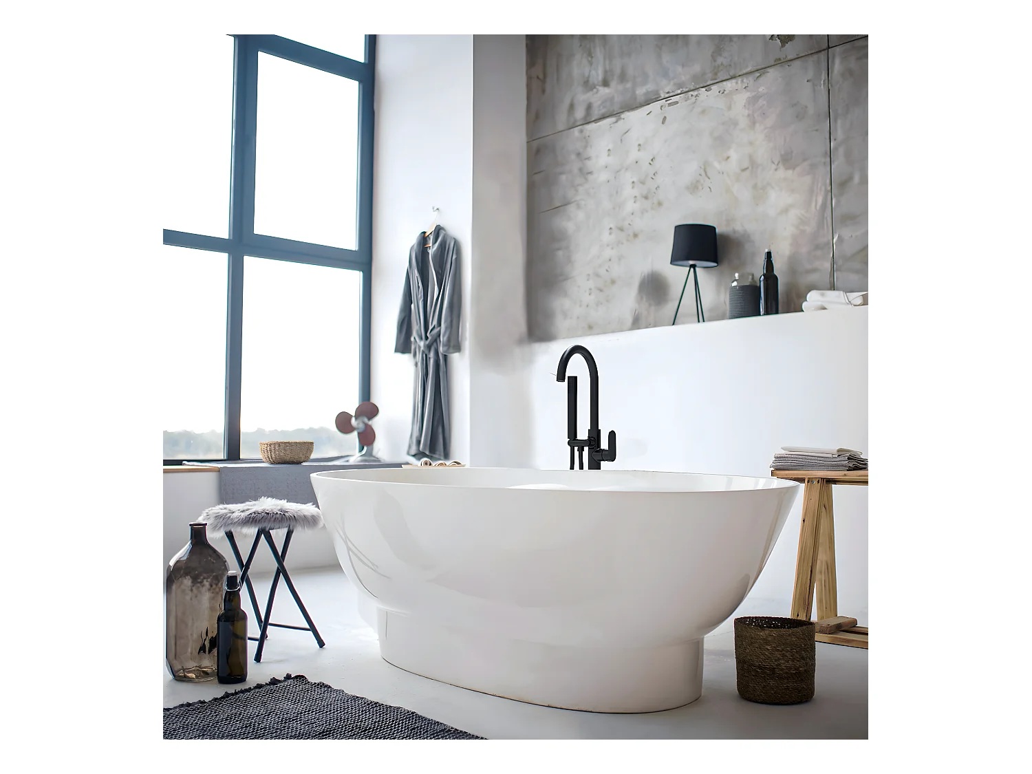 Charme Columna de desagüe mecánica negra para bañera independiente Essebagno