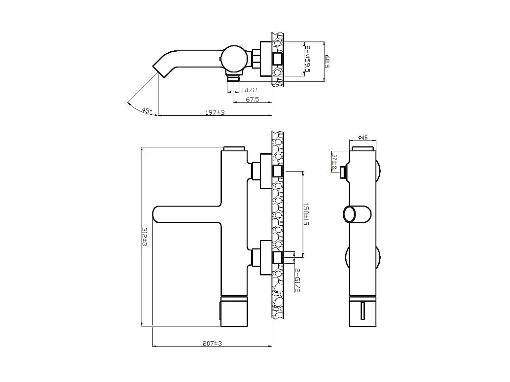 Mechanischer Mischhahn für Badewanne und Dusche aus schwarzem Marmor und Beton Essebagno