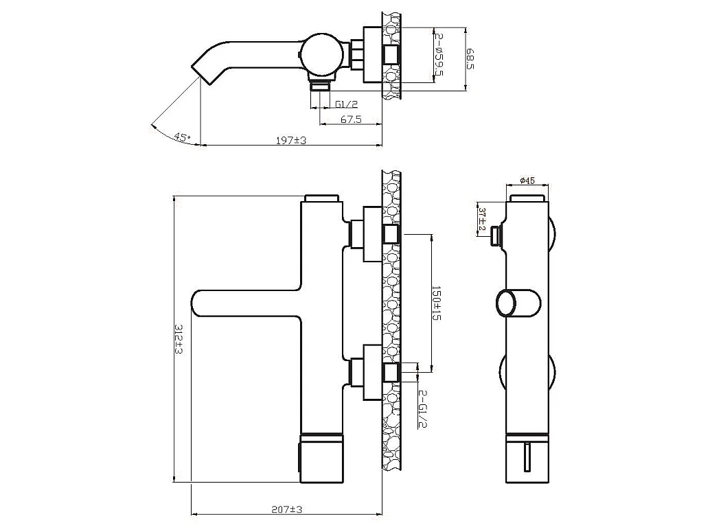 Mechanischer Mischhahn für Badewanne und Dusche aus schwarzem Marmor und Beton Essebagno