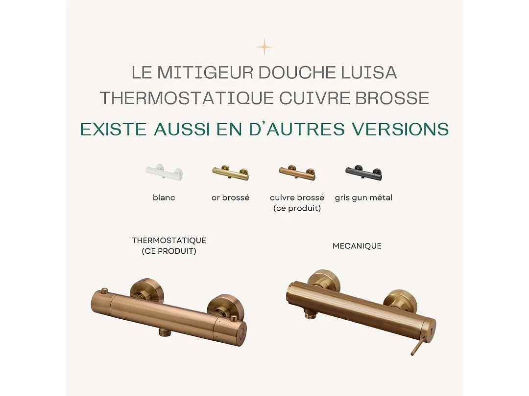 Luisa thermostatische douchekraan geborsteld koper - Essebagno