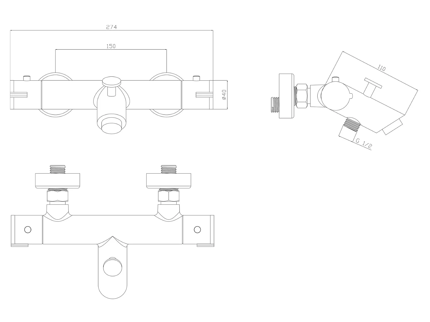 Oneo bad-douchekraan thermostatische zwart - Essebagno