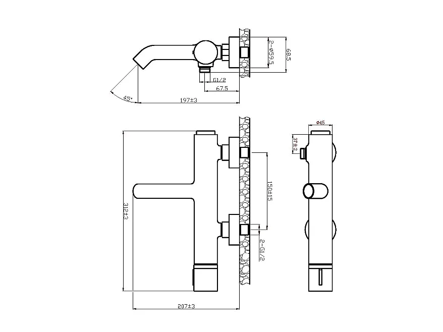 Manopola mezclador bañera-ducha mecánico mármol gris metalizado Essebagno