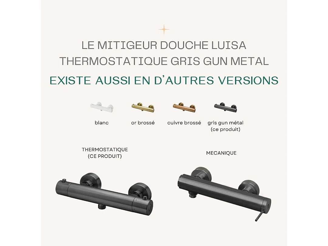 Luisa thermostatische douchekraan metallic grijs - Essebagno