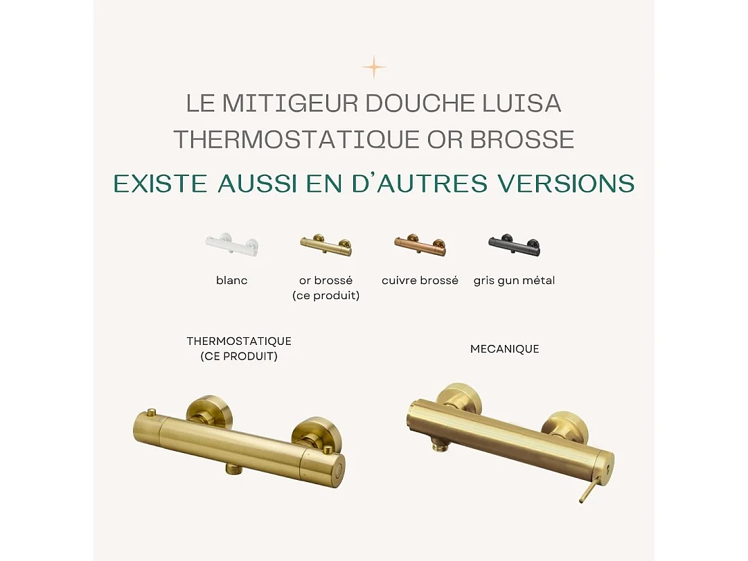 Luisa thermostatische douchekraan geborsteld goud - Essebagno